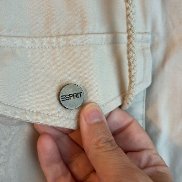 Esprit Vintage Light Tan Utility Jacket vest removable hood and sleeves women XL - Picture 4 of 11